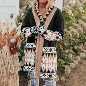 Boutique Aztec Print Long Cardigan XL with Pockets NWOT